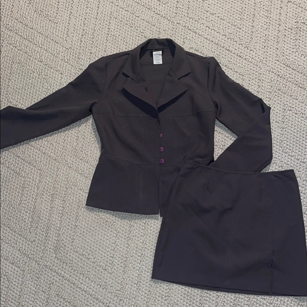 Chic Dark Gray Blazer and Skirt Set